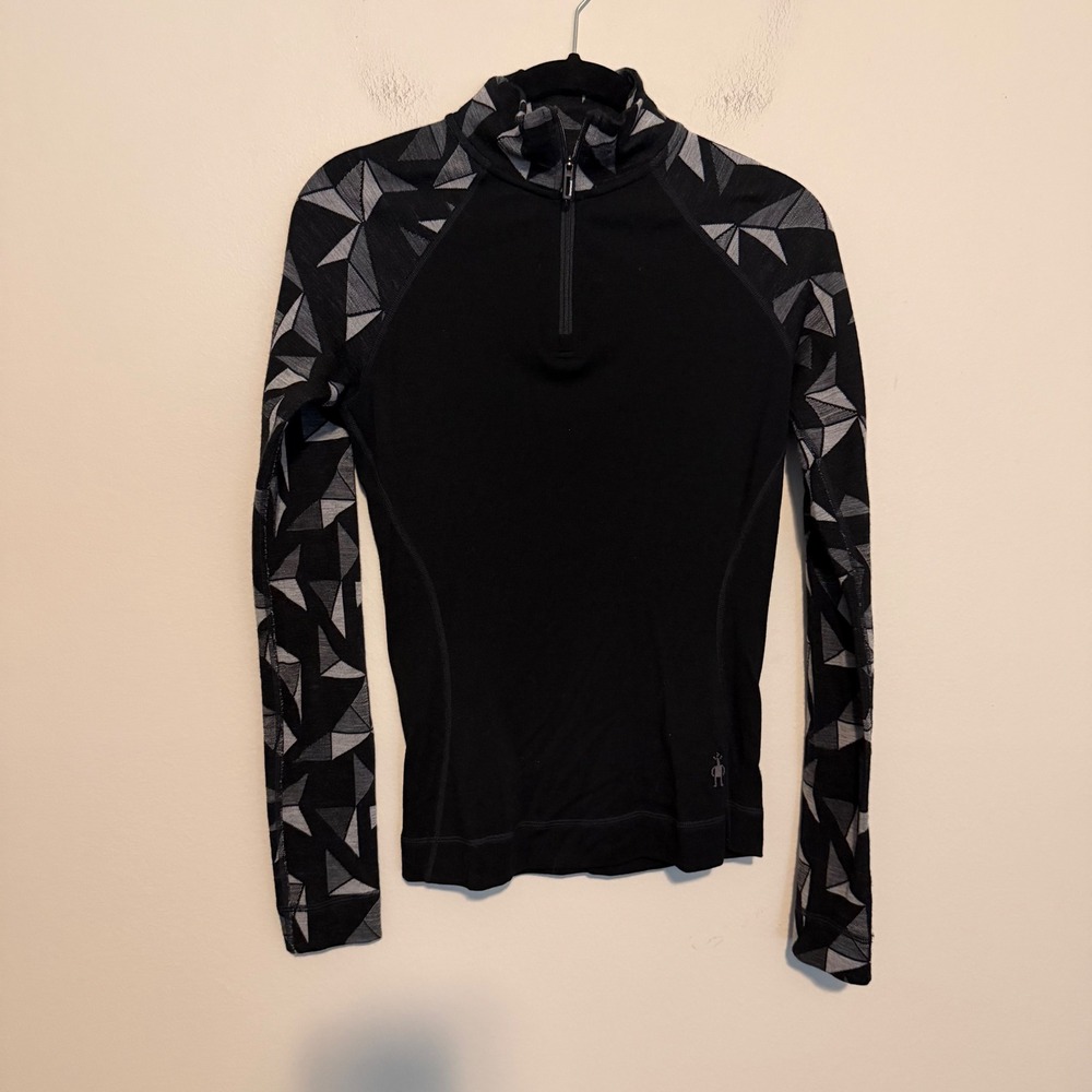 Smartwool Merino 250 Wool 1/4 Zip Base Layer Black Geometric Print gorpcore XS